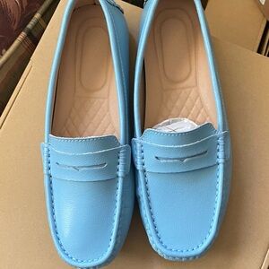 Sky Blue Loafers for Women Leather